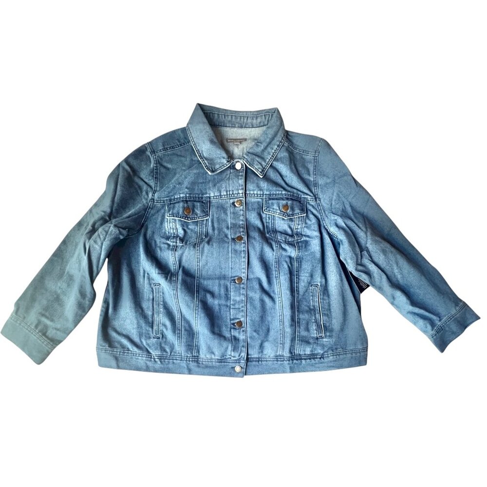 Jessica London Women's Denim Jacket Size 26W Button-Up Collared Long Sleeve